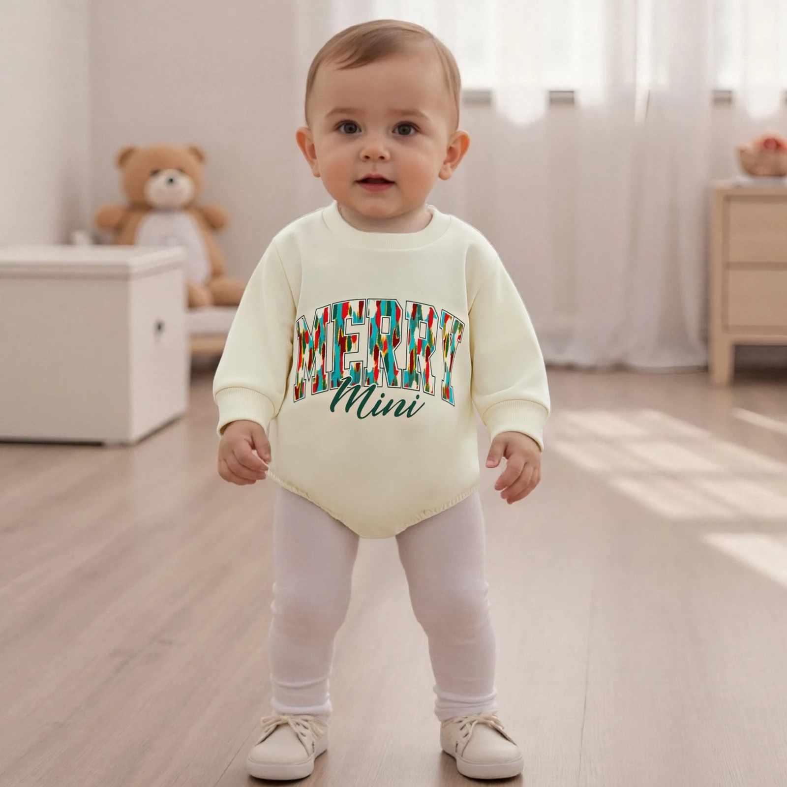 Фото Одинаковые комплекты для мамы, папы и ребенка, толстовки с круглым вырезом и длинными рукавами с принтом рождественских букв №4