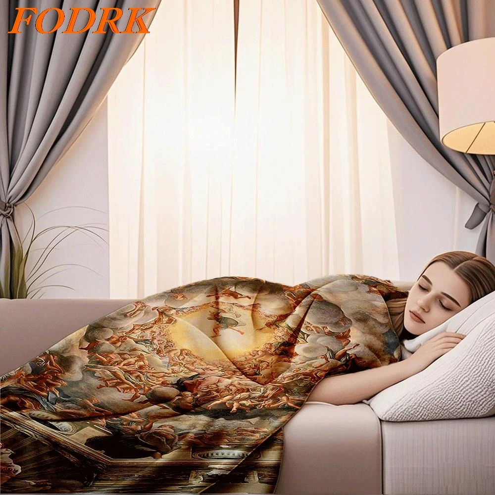 Vintage Floral Flannel Blanket Sistine Chapel Ceiling Michelangelo Bedsheet Duvet Cover Wrinkle-resistant Eco-friendly Blankets (art.: 3920cd74762eb) - 3920cd74762eb