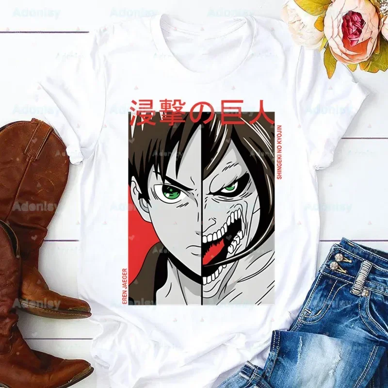 Фото Tytanów letnia koszula graficzna koszulka damska Shingeki no Kyojin Anime Allen topy koszulki z okrągłym dekoltem śmieszne dziewczyny Tshirt №3