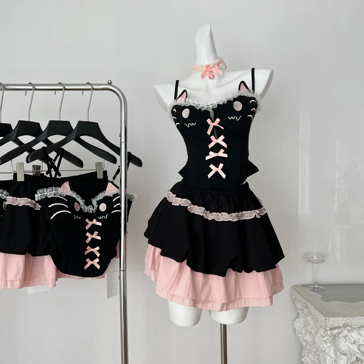 Летняя женская одежда Gyaru Coquette Kpop 2000-х годов Aesthetic Shoujo JK Y2k на день рождения Rave Cute Core, комплект из 2 предметов: камзол + мини-юбка