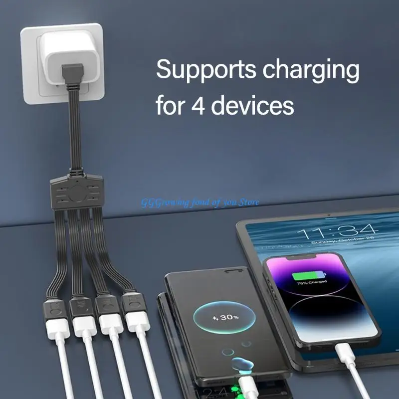 Фото H9EB 4 в 1 USB2.0 Кабель сплиттера USB Power Splitter Cable USB2.0 Мужчина до 4 USB -женского кабеля. №2