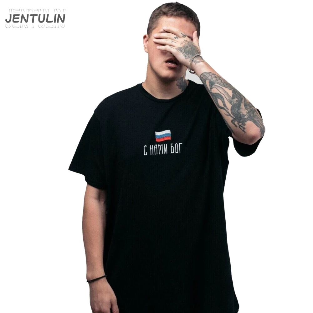 Мужская футболка из хлопка God is with us с принтом Oversize Tee Tops Harajuku Винтажная корейская мода Y2k Уличная одежда с графикой в стиле хип-хоп