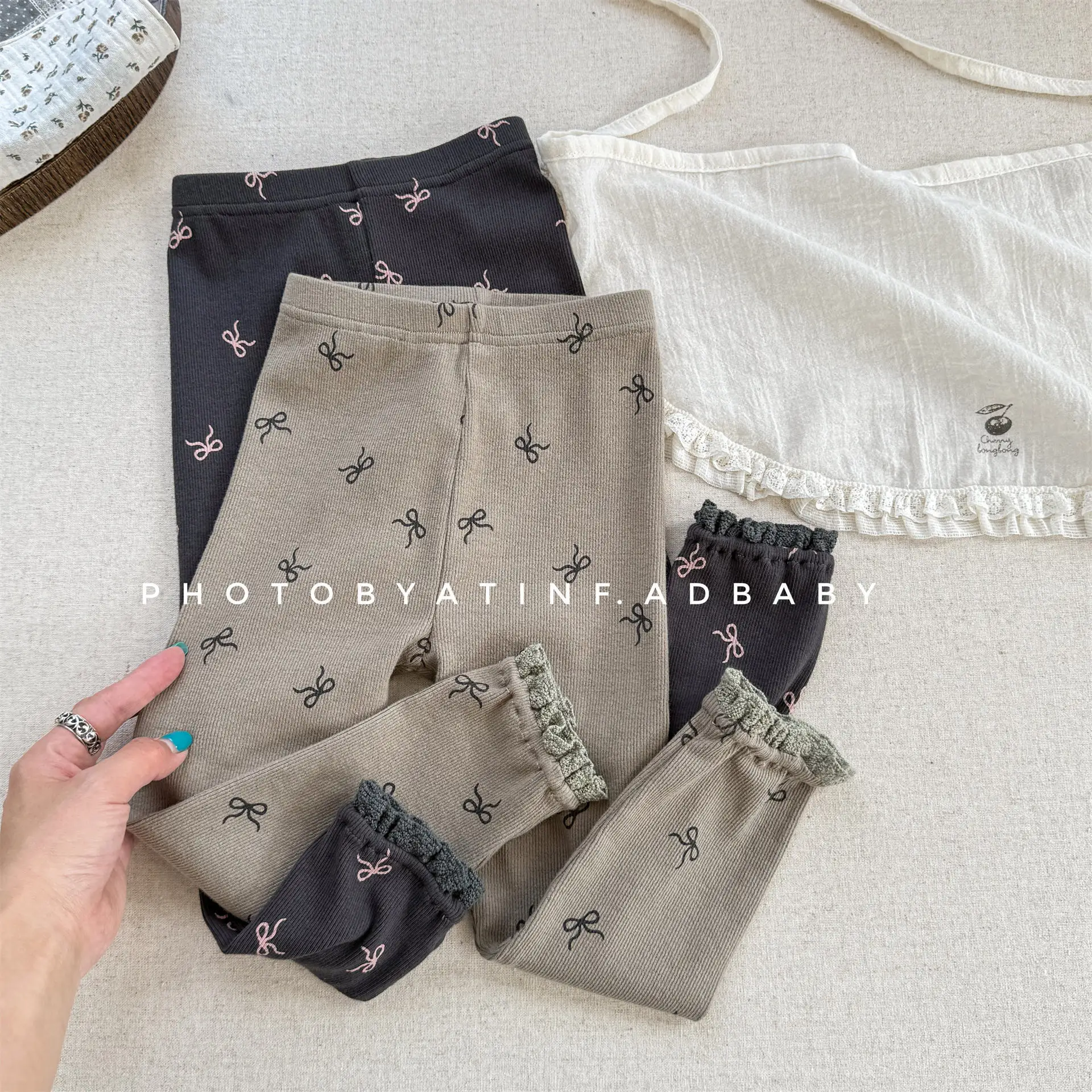 2025 Autumn New Girls Leggings With Lace Children Trousers Fashion Bow Leggings For Kids Girls Cotton Baby Clothes