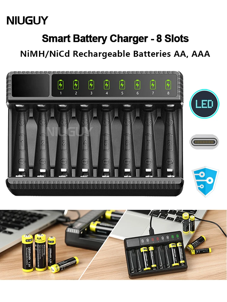 Умное зарядное устройство для NiMH аккумуляторов 1,5 в AA/AAA, 8 ячеек