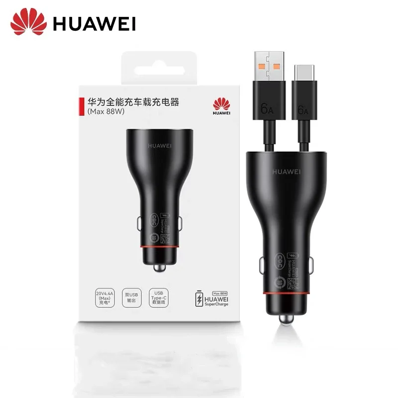 Оригинальное автомобильное зарядное устройство Super Charge HUAWEI 88 Вт, двухпортовый кабель с поддержкой PD QC 6A типа C для Huawei Mate 60 50 30 Pro P60 P30 Pro