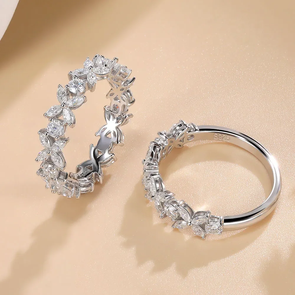 Фото Linkerlove Eternity Муассанит четырехлистный клевер обручальное кольцо для женщин S925 стерлингового серебра с бриллиантом обручальное кольцо ювелирные изделия №4