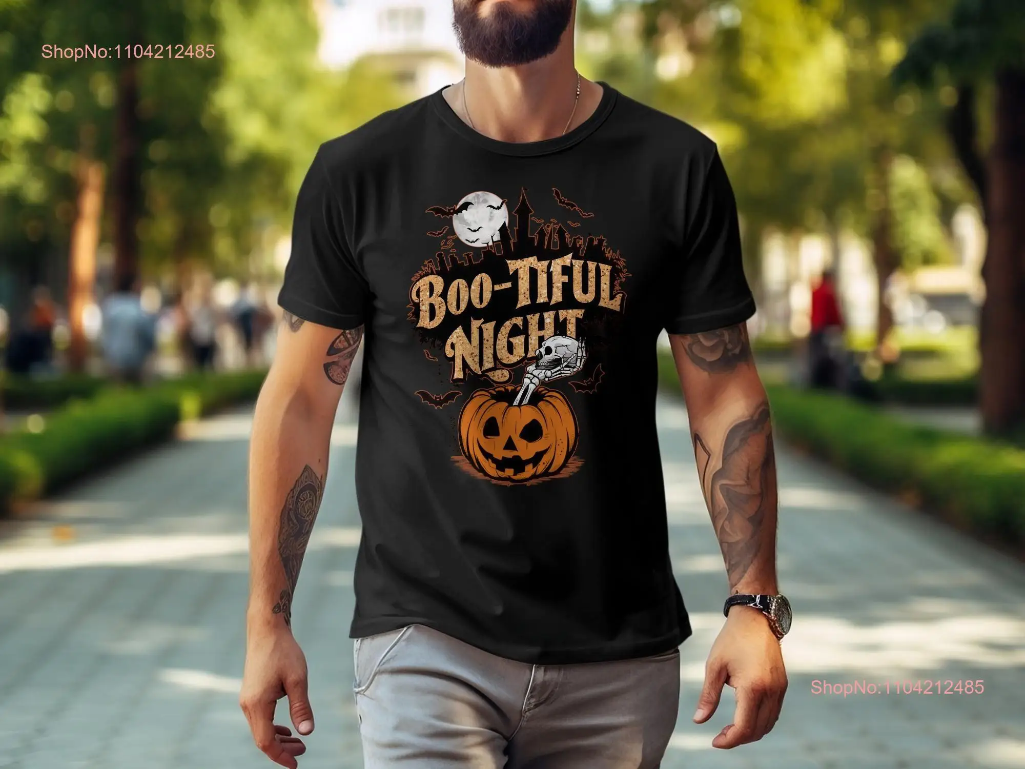 Футболка Halloween Boo Tiful Night с жутким дизайном тыквы и скелета, забавное идеально подходит для вечеринок с длинными или короткими рукавами