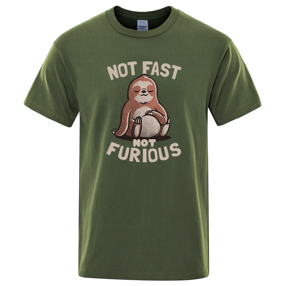 Not Fast Not Furious Kawaii Sloth Print Clothing Men Street Oversized T Shirts Breathable Streetwear Creativity T-Shirt