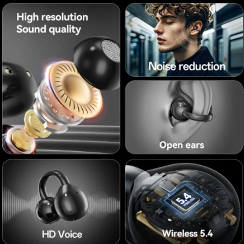 Фото M100 Bluetooth V5.4 AI-переводчик, наушники с микрофоном, 144 языки, AI-переводчик, наушники OWS с шумоподавлением, беспроводная спортивная головка №5