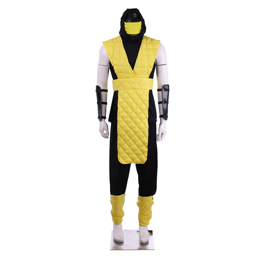Мужской костюм для косплея Mortal Kombat Scorpion, синий костюм с лицом, закрывающий Shotokan Ninja, желтая фотоформа