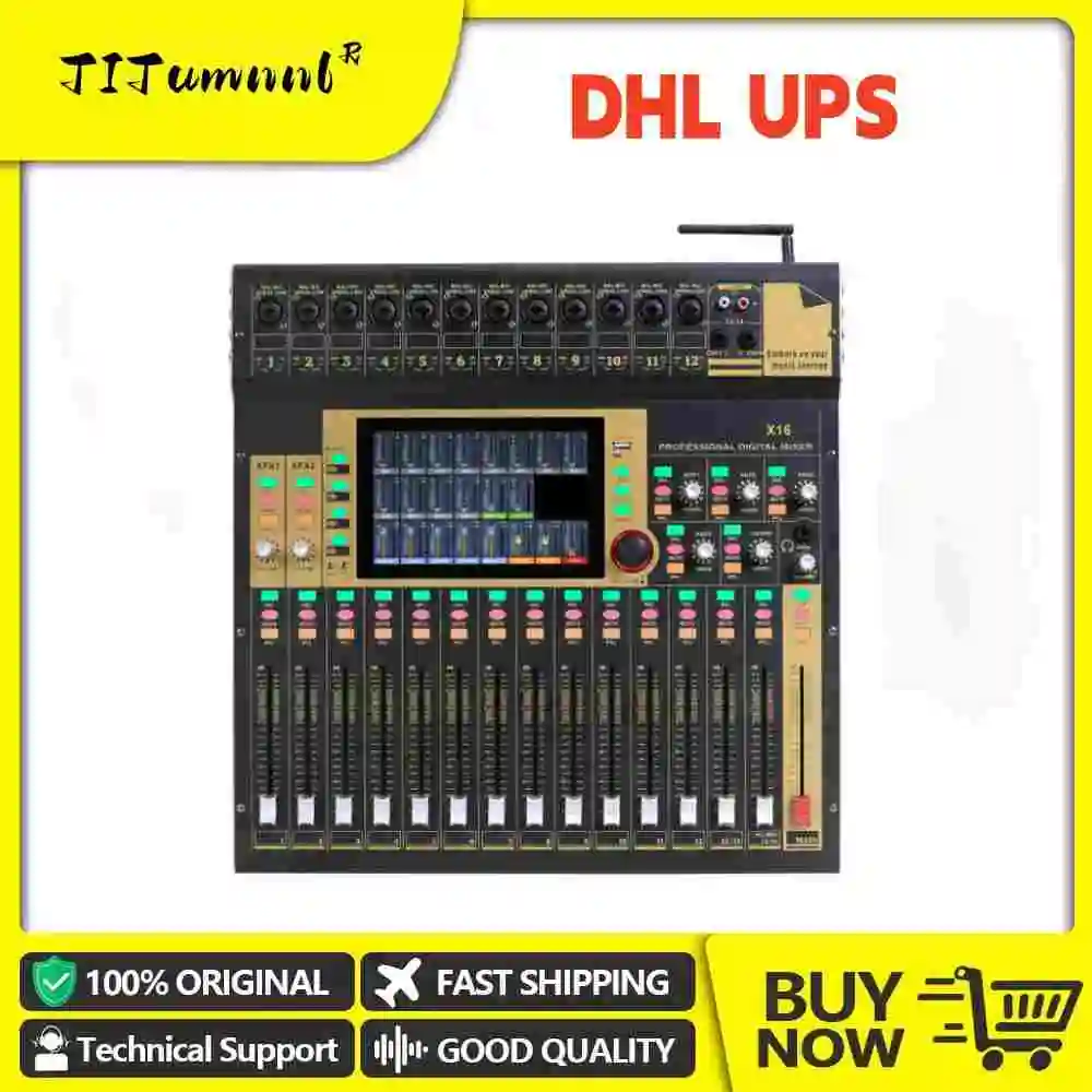 X16-канальный аудиомикшер TITumnnl MG16 Микшерная DJ-консоль USB с фантомным питанием 48 В, 256 DSP-эффектами, звуковая таблица для сцены