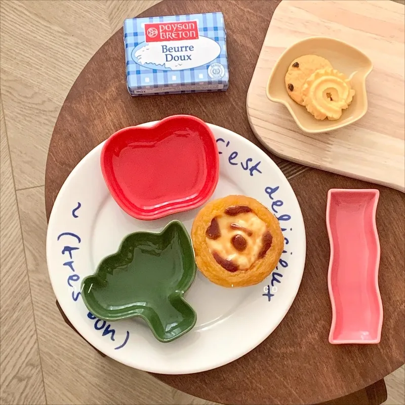Симпатичная овощная керамическая тарелка Dim Sum, креативный набор тарелок для приправ в мультяшной форме, японский корейский маленький поднос, миска для украшения дома