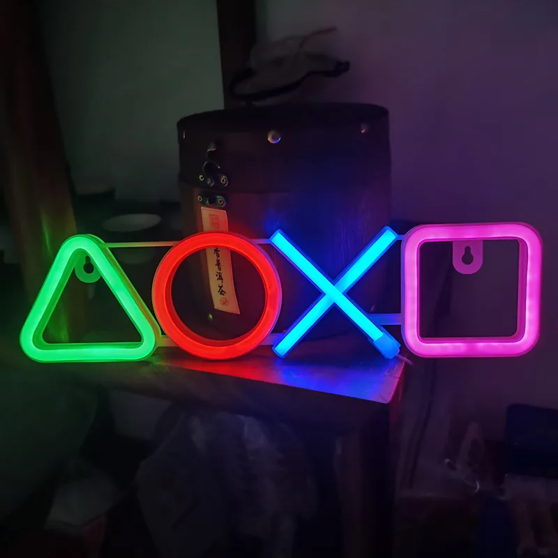 Фото Значок игровой Ps4, неоновая вывеска, Игровая приставка для спальни, украшение для детской комнаты, Светодиодная панель, рождественские пода... №5