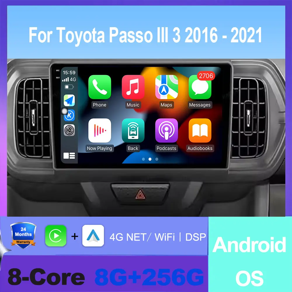 Для Toyota Passo III 3 2016-2021 Автомобильный радиоприемник Android Auto Мультимедиа Беспроводной Carplay 4G LTE Wi-Fi Bluetooth GPS Инструменты навигации