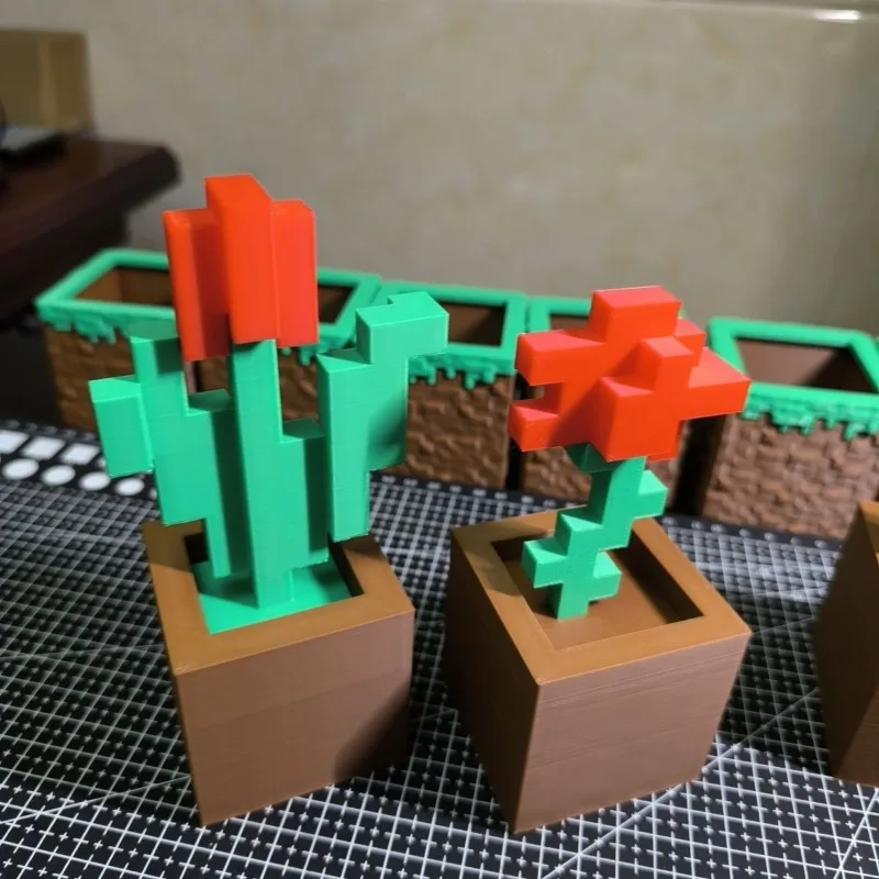 Фото Minecraft пластиковое растение в горшке украшения для офисного стола аниме пиксельные цветы орнамент милый букет роз аксессуары для игровой комнаты №3
