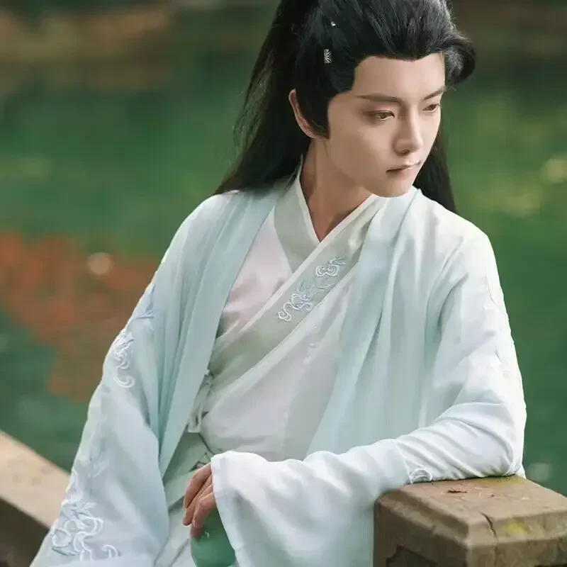 Фото Disfraz Hanfu традиционное китайское мужское, traje Косплей Хэллоуин, camisa azul y blanca antigua, conjuntos falda, №3