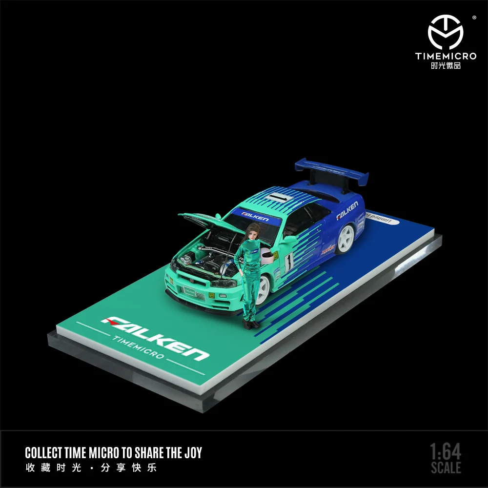 TimeMicro 1:64 Skyline GTR34 Falken, окрашенная фигурная версия, модель автомобиля из сплава