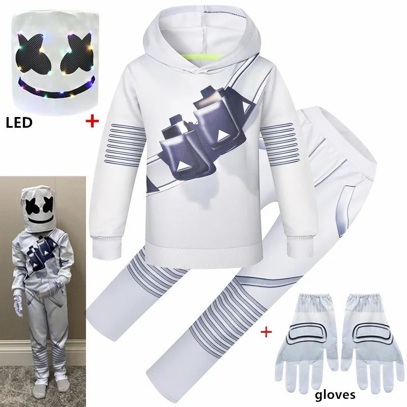 Детская игра, яркий Marshmello, DJ, Интересные Костюмы, маска, толстовки, костюм, музыка, Хэллоуин, костюм для вечеринки для детей, мальчиков