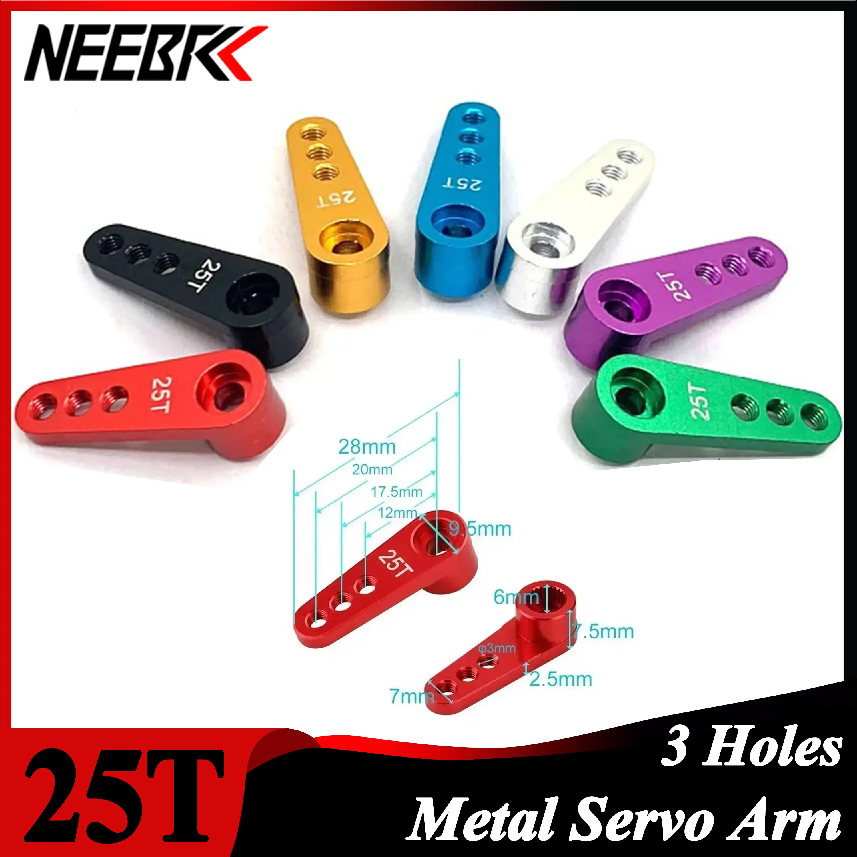 NEEBRC 25T Металлический сервопривод с 3 отверстиями для 1/10 RC 21G 2KG 12KG 7KG Сервопривод автомобиля Лодка Робот Wltoys Futaba HSP Axial SCX10 Аксессуары