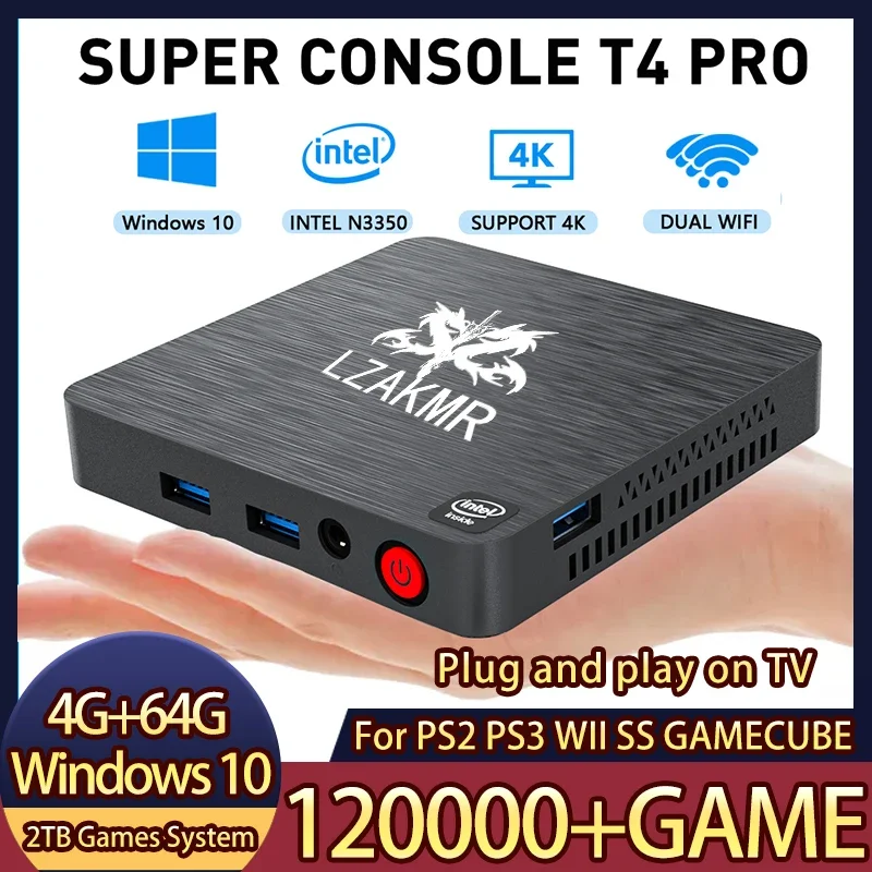 Подключи и играй T4 PRO ТВ Видео Игровая приставка Новый Ultimate Ретро Win10 120000 + система игровых искусственных игр для PS2/PS3/WII/SS/GAMECUBE Мини ПК