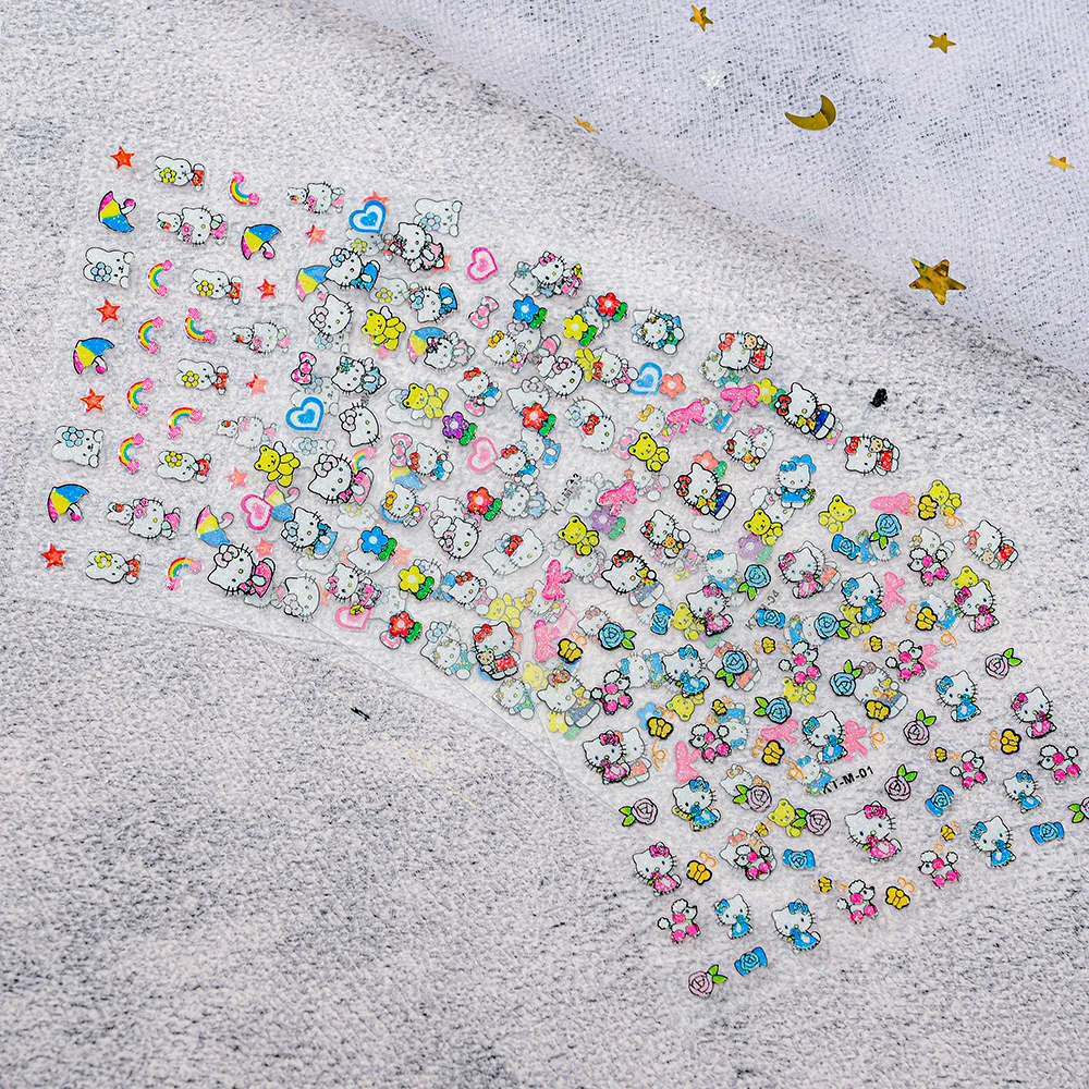 Фото 30 шт. Miniso Kawaii 3D блестящие наклейки для ногтей Hello Kitty мультяшный дизайн для наклеек для ногтей поставки KT Cat наклейки пресс на ногти^ №2