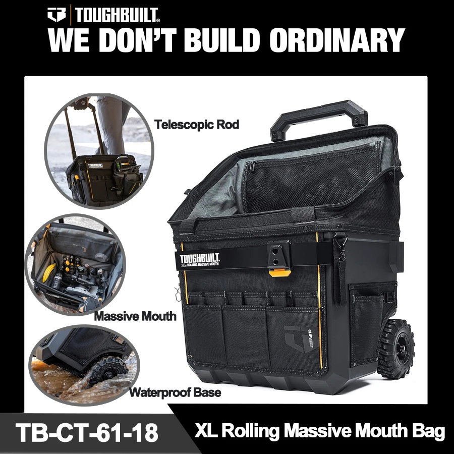 TOUGHBUILT TB-CT-61-18 X-Large Rolling Massive Mouth Bag — сумка для инструментов XL 18 дюймов с телескопической ручкой и сверхмощным колесом