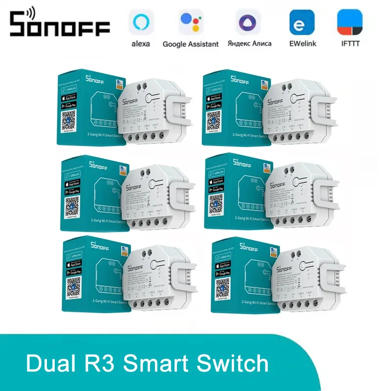 SONOFF DUALR3 DIY MINI Wi-Fi Smart Switch 2-бандовый двойной релейный модуль с управлением измерением мощности через E-WeLink Alexa Google Home