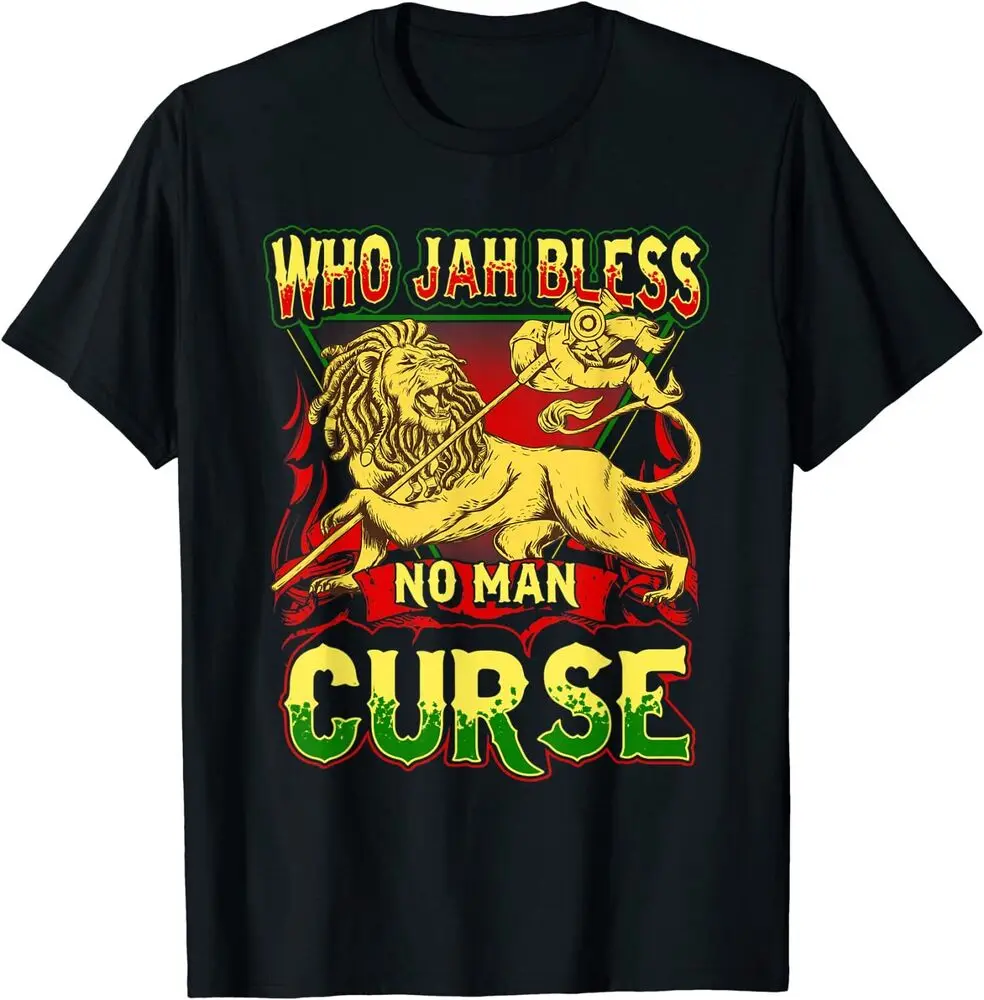 Футболка с надписью Who Jah Bless No Man, продирация растафакарского льва, 100% хлопок, круглый вырез, летняя повседневная мужская футболка с коротким ...
