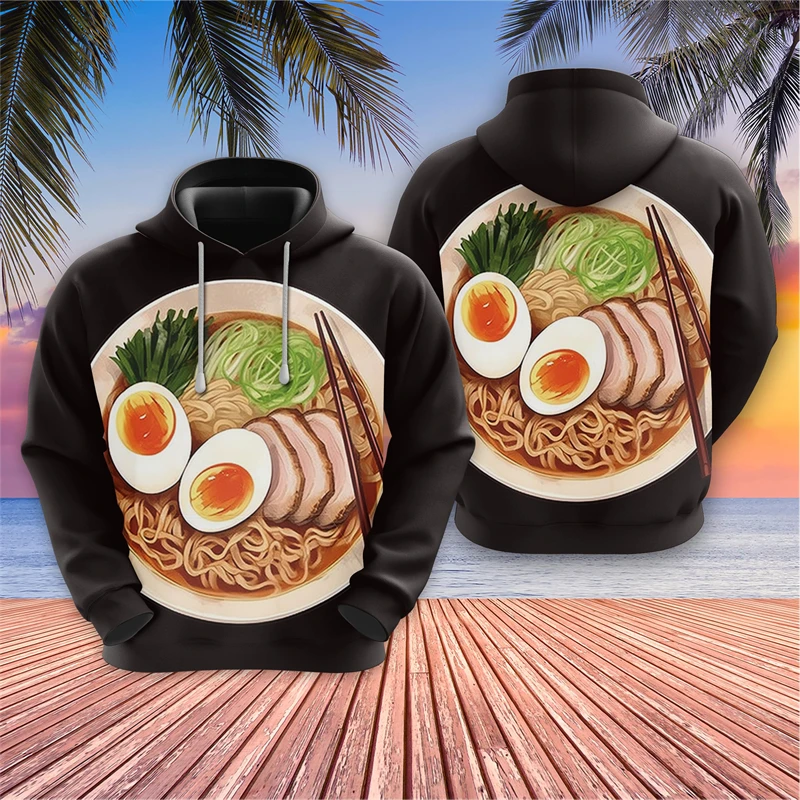 Фото Delicious Food Graphic Hoodies For Men Clothes Harajuku Fashion Noodle Barbecue Y2k Hoodie Casual Hamburger Salad Sweatshirts №4