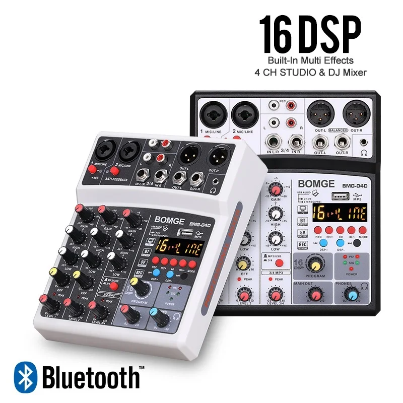 Новый 4-канальный звуковой микшер, микшерный DJ-пульт, USB с 48 В фантомным питанием, 16 DSP эффектов