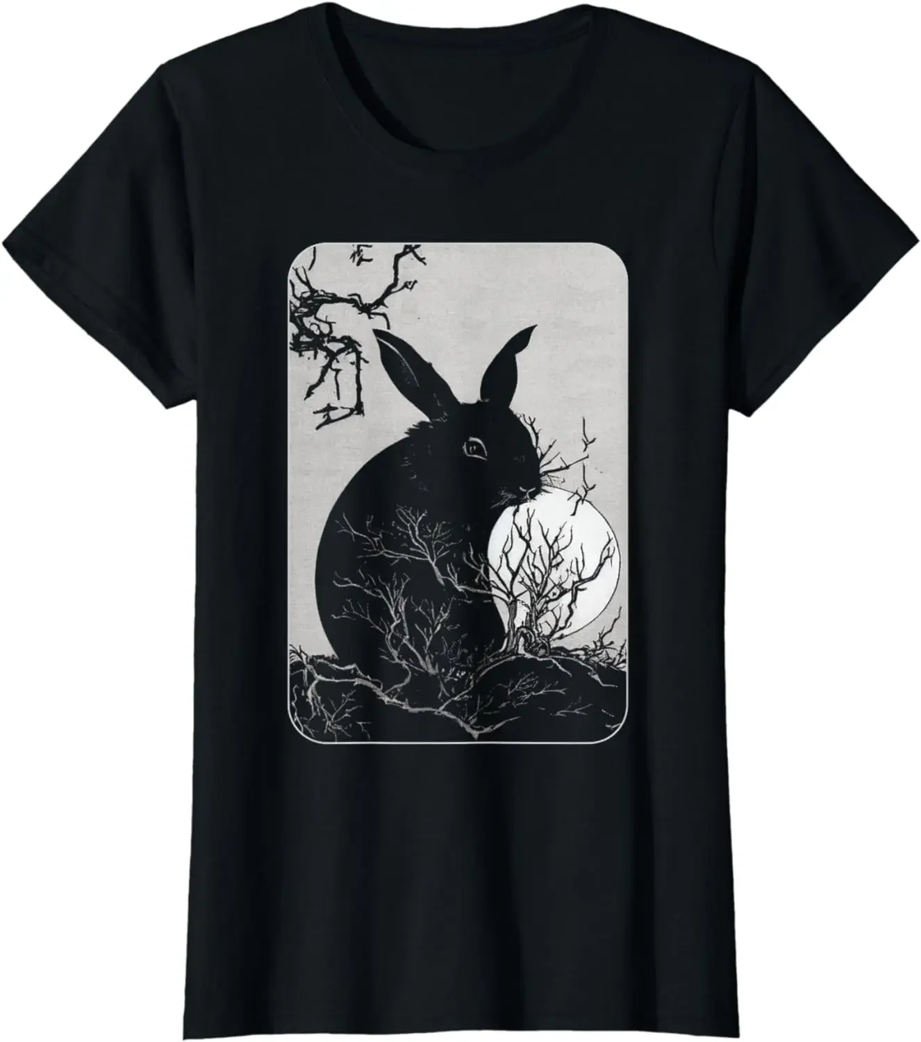 Фото Готическая Черная футболка Moon and Rit Lover Bunny для мужчин и женщин, Винтажная футболка, повседневные хлопковые повседневные футболки для всех сезонов №3