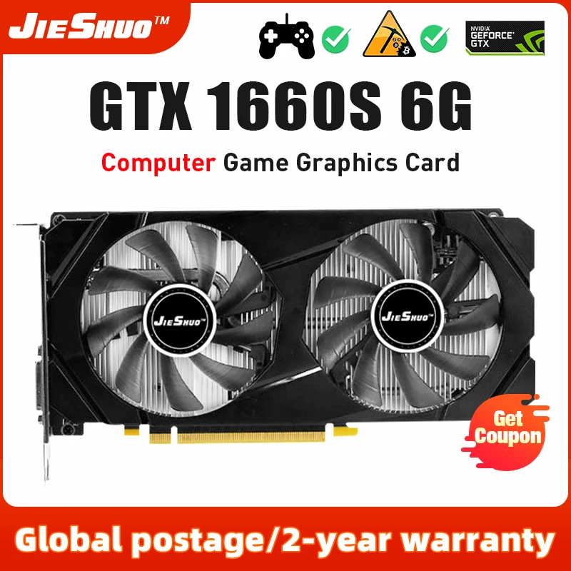 Игровая видеокарта JIESHUO GTX1660 Super 6 ГБ, видеокарта NVIDIA GeForce GTX 1660 S, новый графический процессор для настольного ПК 1660 Super