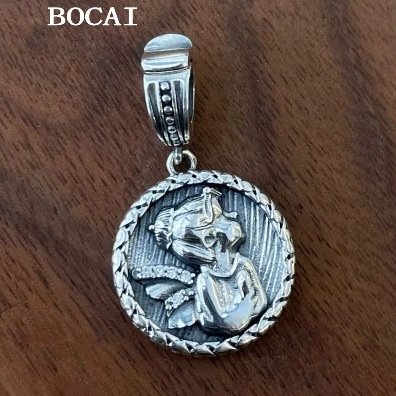 Новый Кулон BOCAI из серебра S925 пробы в стиле ретро с милой маленькой девочкой, круглая фирменная подвеска, женский подарок