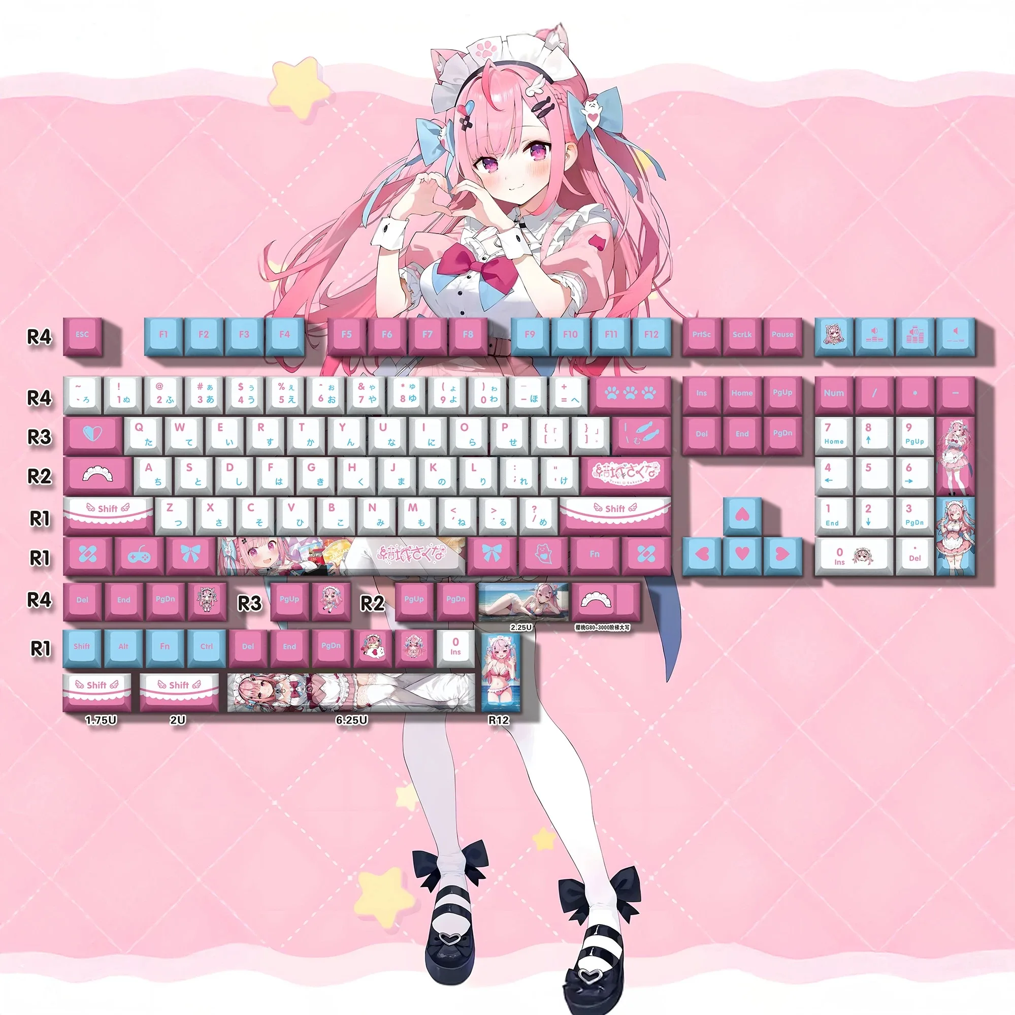Милый колпачок для клавиатуры в стиле аниме Sakun Hololive Vtuber, чехол для ключей PBT DYE-Sub Cherry MX Axis Switch, колпачок для механической клавиатуры