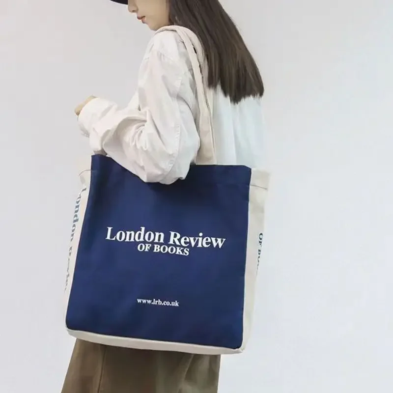 Фото Женская парусиновая сумка на плечо London Book Женская повседневная сумка-тоут большой вместимости для покупок Пляжная прямоугольная сумка для колледжа Университетская квадратная сумка №4