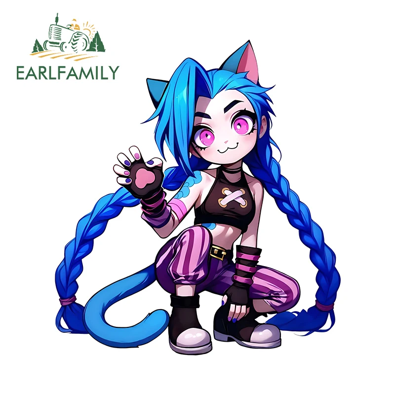 EARLFAMILY League of Legends Jinx милые мультяшные автомобильные наклейки модные внешние аксессуары, подходящие для гладких поверхностей