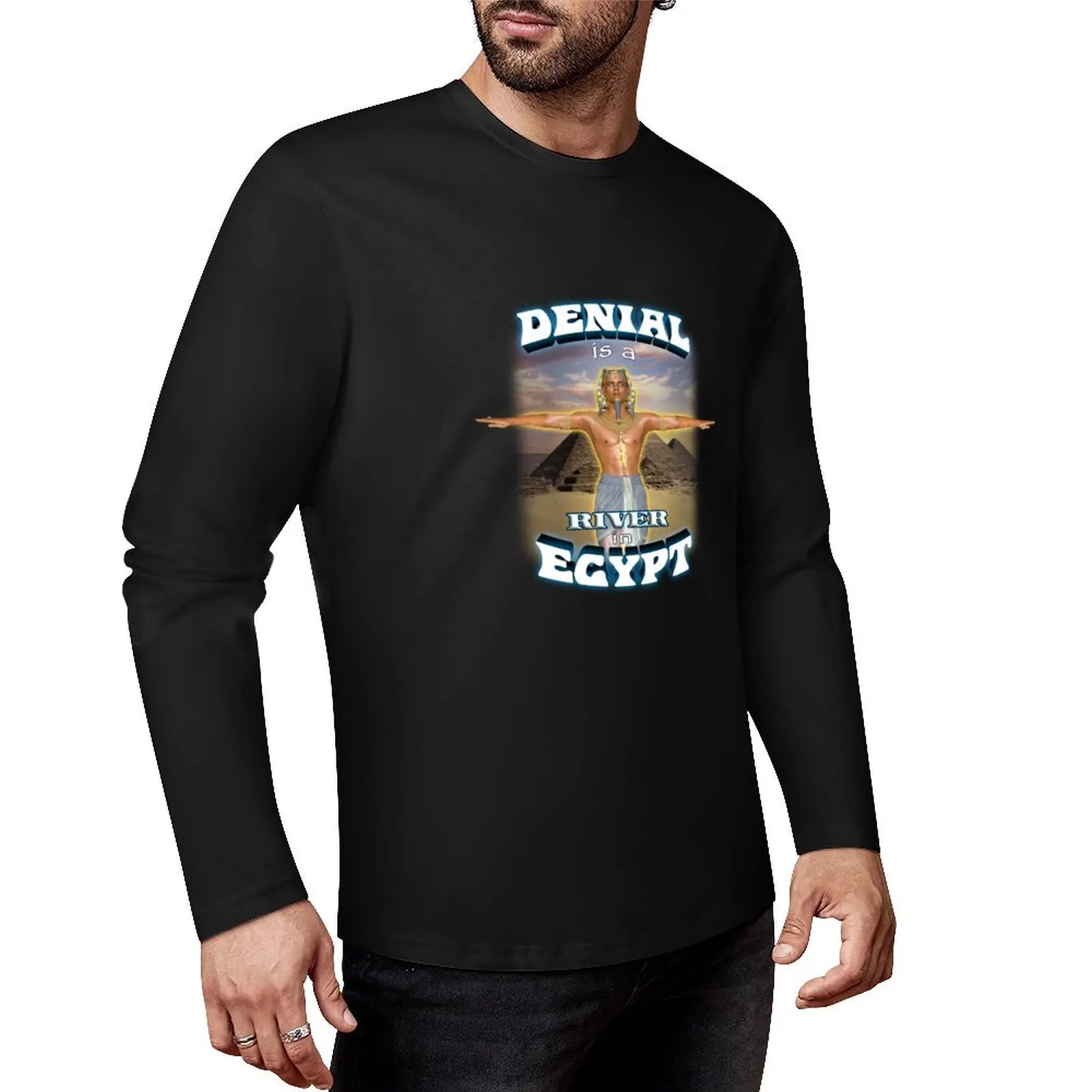 Длинная футболка «Denial is a River in Egypt», одежда в стиле хиппи, блузка, футболка с рисунком, кавайная одежда, комплект мужских футболок