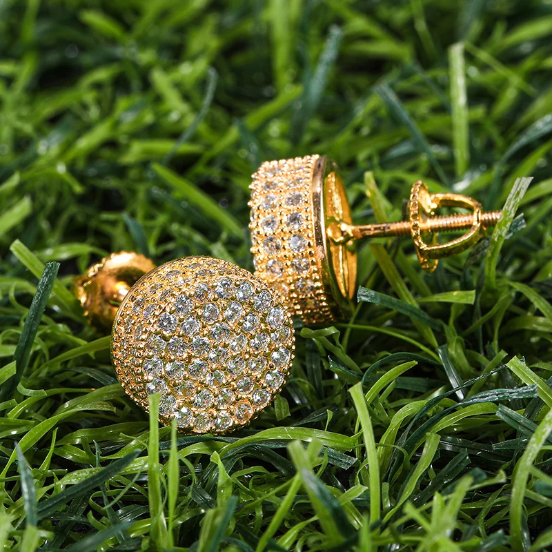 Фото Хип-хоп новые модные серьги-гвоздики Iced Out Bling золотого цвета с микро-паве, квадратные серьги-гвоздики с кубическим цирконием для унисекс №5