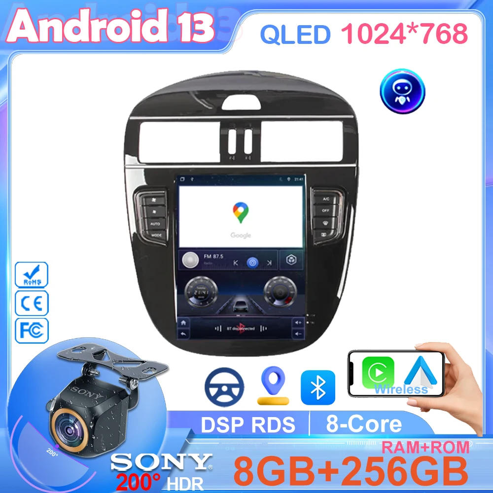 9,7 дюймовый автомобильный беспроводной Carplay для Nissan Tiida 2011-2015 Android 13 Радио мультимедийный плеер GPS-навигация No 2din