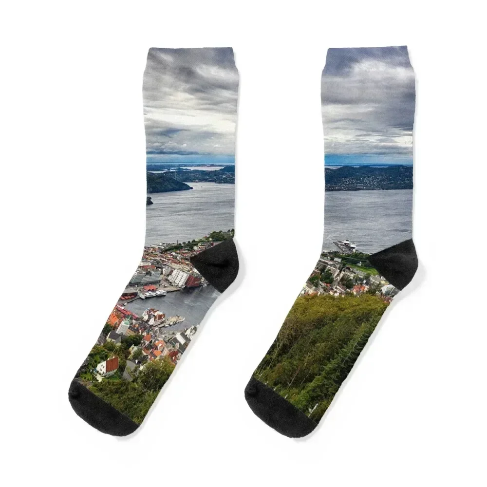 Overlooking Bergen Harbor - Носки Норвегии, хлопковые футбольные аниме, рождественский подарок, носки женские и мужские