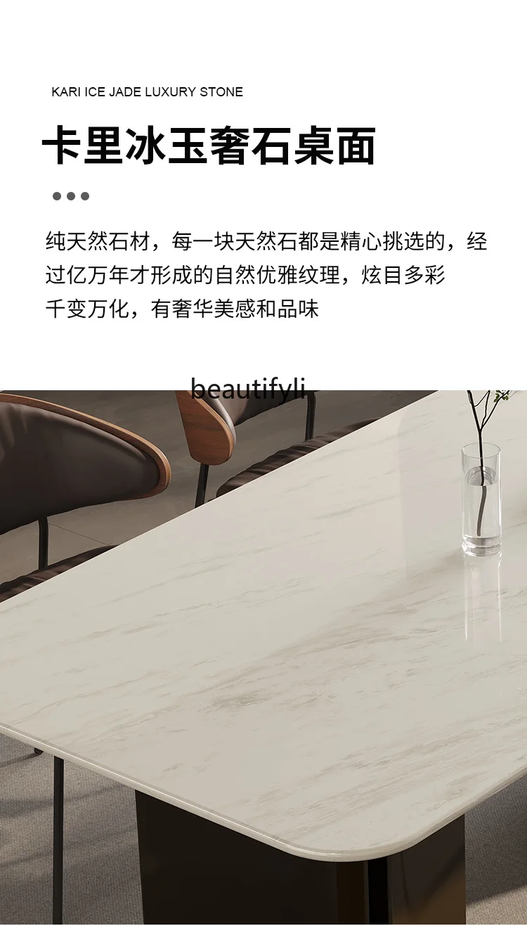 Фото Натуральный мрамор Kari Ice Jade Роскошный каменный обеденный стол для гостиной, обеденный стол №5