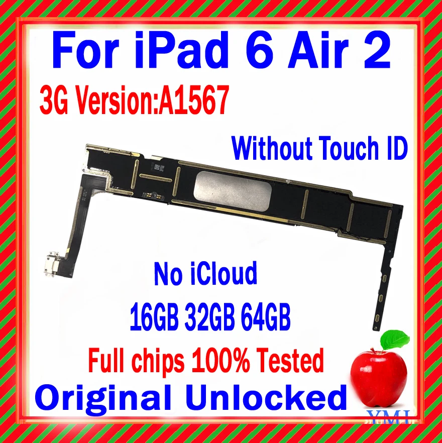 100% оригинальная разблокировка без icloud для iPad 6 Air 2 A1567 материнская плата 16 Гб/32 ГБ/64 ГБ с/без Touch ID полные чипы протестированная логическая пла...