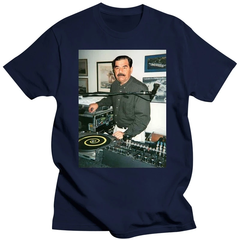 Фото 2025 новые модные брендовые топы, мужская футболка, мужская футболка Dj Saddam Hussein Technics 1200, Iraq House Edm, лучшие футболки в стиле хип-хоп №2