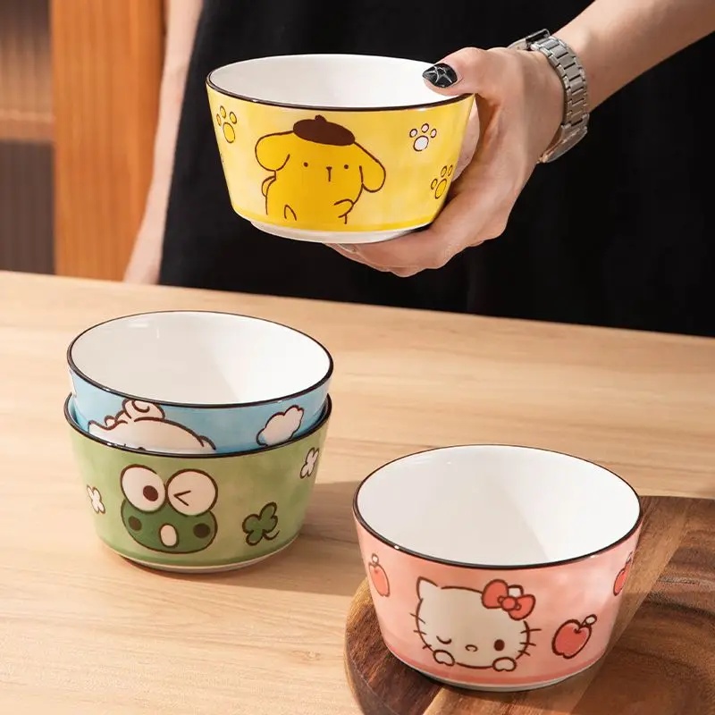 Фото Столовые приборы в стиле аниме Cinnamoroll Sanrio, Hello Kitty Kawaii Милая мультяшная миска Pompompurin креативная керамическая десертная утолщенная миска игрушки №4