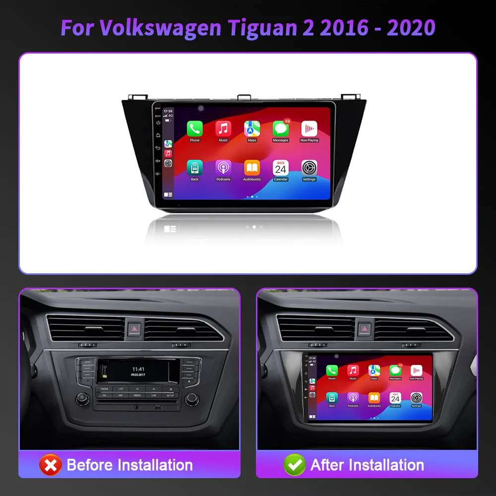 Фото Для Volkswagen Tiguan 2 2016-2020 беспроводной BT CarPlay Android 14 радио автомобильный мультимедийный плеер сенсорный 2K QLED экран №2
