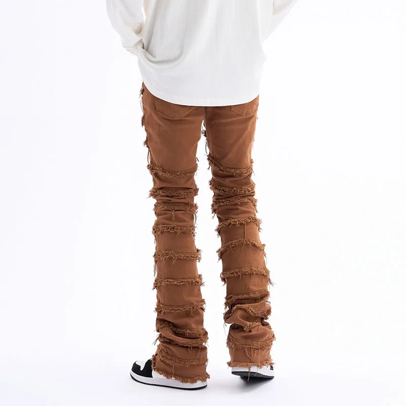 Фото Уличная одежда в стиле Харадзюку, Celana Jeans lurlurus Berjumbai Rumbai Bergaris Denim Kasual Pria dan Wanita Warna, однотонные №2