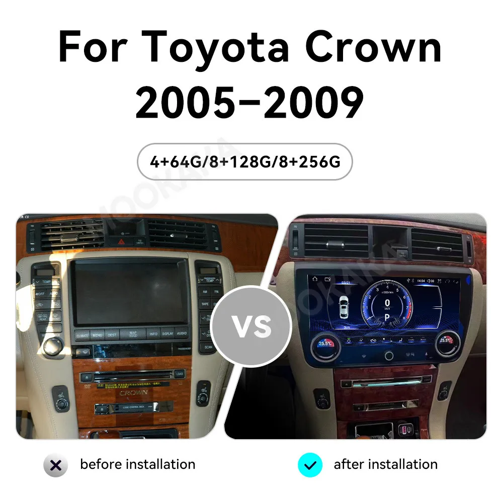 Для Toyota Crown Majesta S180 2003-2009 Автомобильный радиоприемник Мультимедийный плеер Беспроводной Carplay Android Авторадио Стерео GPS Navi Head
