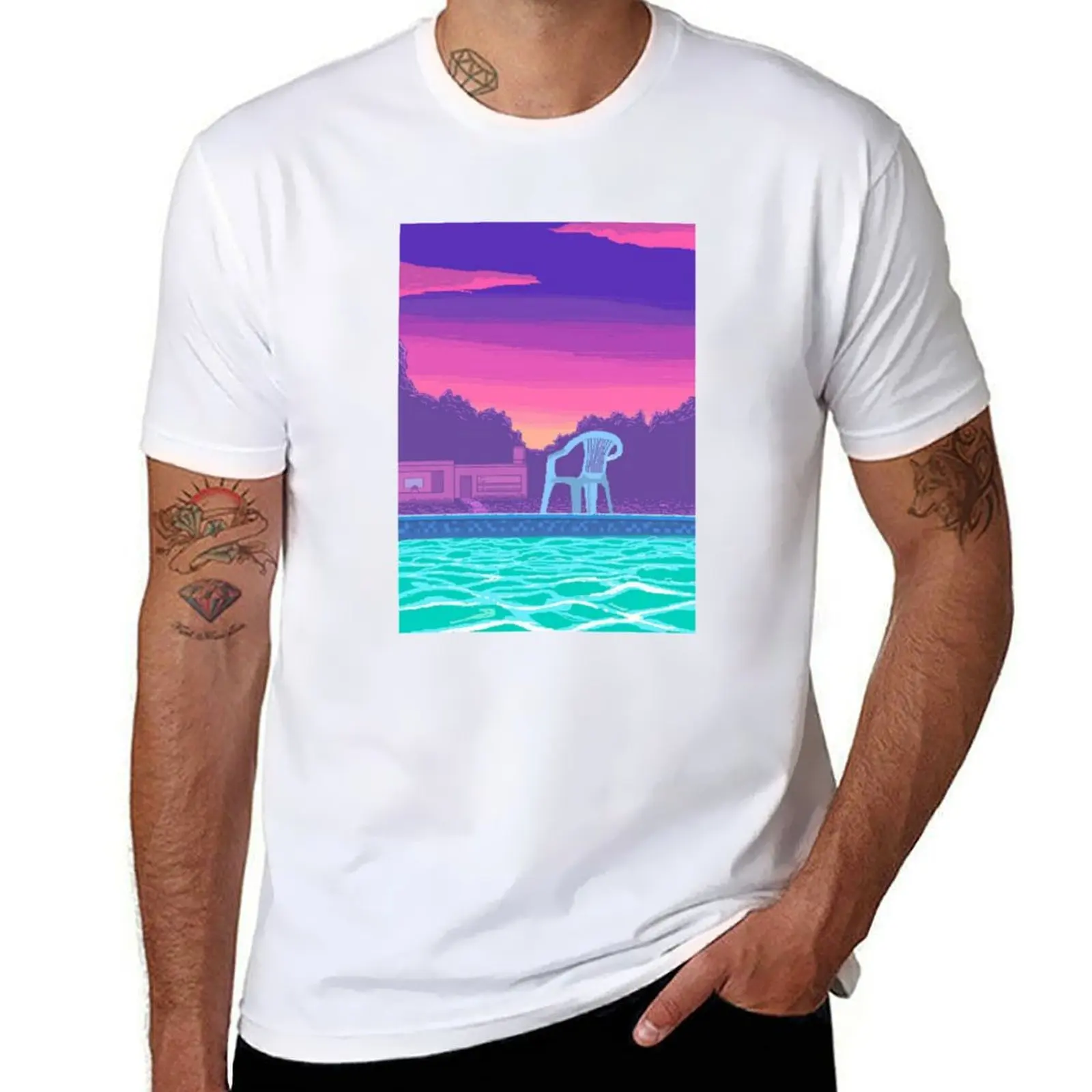 Vaporwave Aesthetic футболка Pool Summer Palm Trees Chill Lo Fi хип-хоп футболка мужская простая мужская футболка графическая футболка