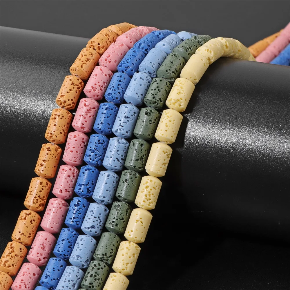 Фото Цвет, 6x11mm, натуральные, бочковые шарики, вулканические лавовые шарики, крашеные, зелено - розово - синие, жемчужные ювелирные украшения №5