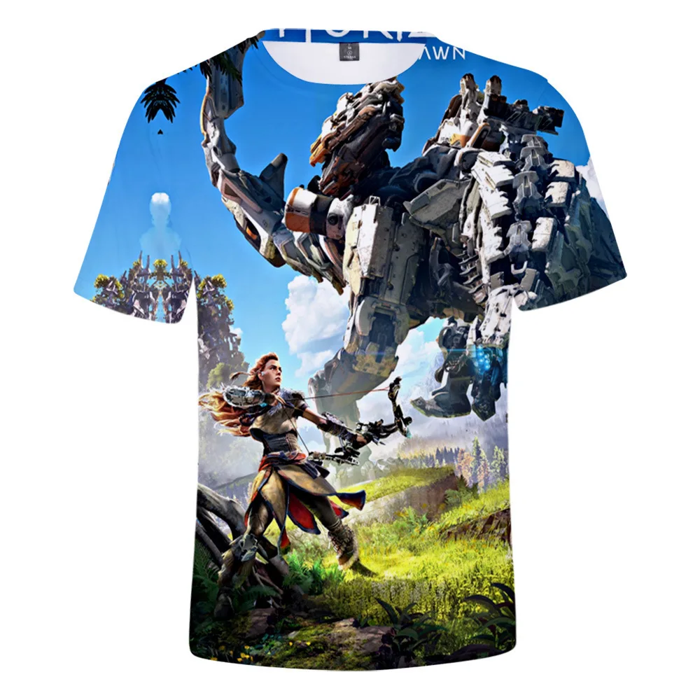 Фото Футболка с 3d-принтом Horizon Zero Dawn для мужчин и женщин, модные повседневные топы с коротким рукавом, большие размеры 6XL, лето №3